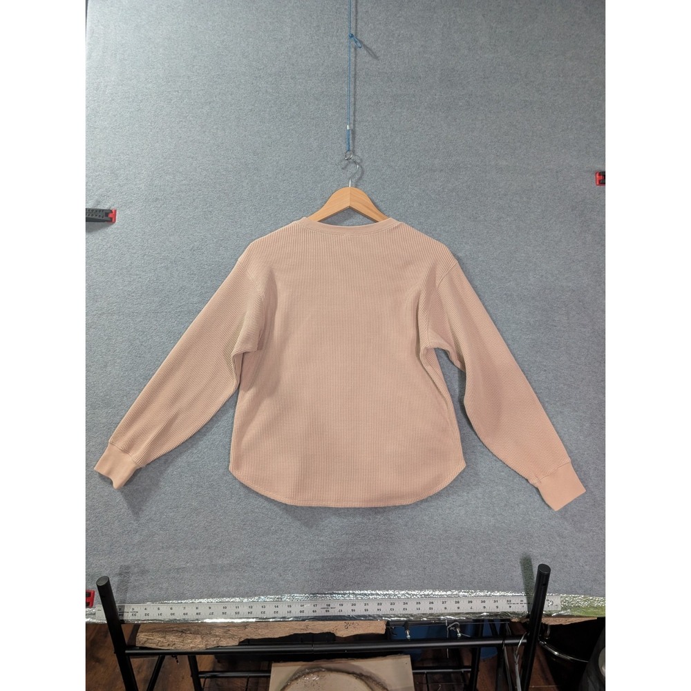 Uniqlo Waffle Knit Thermal Shirt Womens Small Beige Long Sleeve Casual - Picture 2 of 9